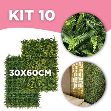 Imagem de Kit C/10 Placa Samambaia 40x60 Jardim Vertical Artificial Parede Verde