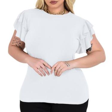 Imagem de Blusa Plus Size Feminina Manga Curta Babado Gode Gola Redonda Malha - 