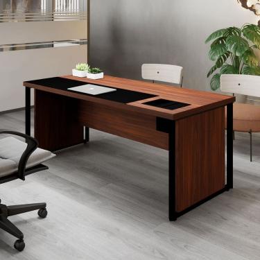 Imagem de Mesa de Escritório Diretor 200m com Caixa de Tomadas e Porta Objetos Corporate Louro Preto /Preto