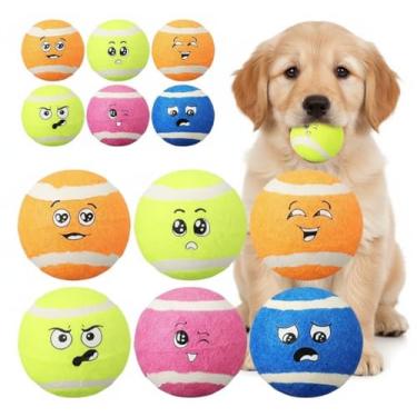 Imagem de Suilung Pacote com 12 bolas de tênis sorridentes para cães médios, brinquedos de borracha resistente para jogar e buscar ao ar livre, bolas de treinamento interativas seguras, brinquedo de exercício