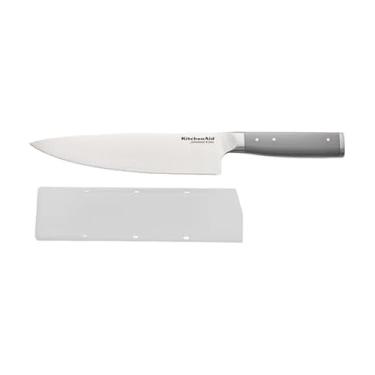 Imagem de KitchenAid Gourmet Forged Chef Capa de ajuste personalizado, faca de cozinha afiada, lâmina de aço inoxidável japonês de alto carbono, 20 cm, cinza