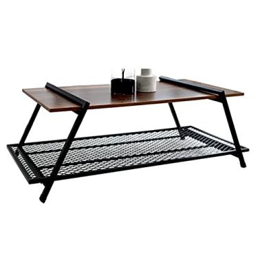 Imagem de Mesa de centro de design simples, mesa de café, mesa de chá industrial moderna de camada dupla, usada no quarto, sala de estar, escritório, arte de ferro, prateleira doméstica, prateleira de