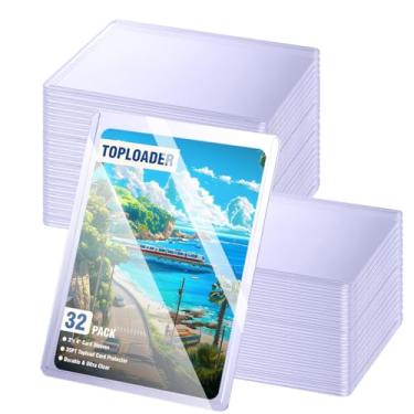 Imagem de 32ct Topload for Cards, JIQEZNL Upgraded 35pt Hard Card Sleeves, 3" x 4" Card Sleeves Hard Plastic, Card Sleeve for Trading Cards, Rigid Card Protectors Hard Plastic for MTG, Yugioh, Baseball