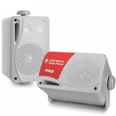Imagem de Pyle PLMR24S Mini caixa de som 3,5 polegadas 200 Watt à prova de intempéries 3 vias (cor prata)