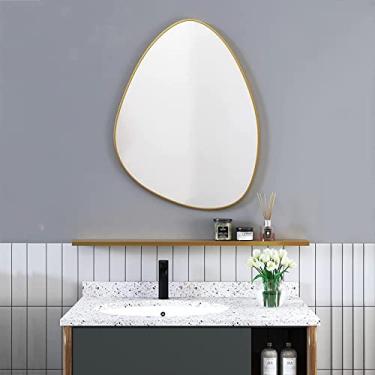 Imagem de Espelho de banheiro montado na parede Espelho de banheiro irregular para quarto entrada da sala de estar, espelho de penteadeira montado na parede, espelho decorativo moderno, espelho de decoração de