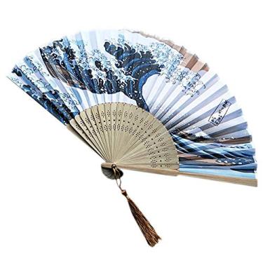 Imagem de Ventilador dobrável feito à mão Ventilador dobrável portátil com ventilador sólido japonês tradicional para festa mão bambu flor ventiladores de mão lembrancinhas de casamento ventilador portátil (cor