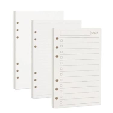 Imagem de Multibey Refil de papel A6, pacote com 3 inserções planejadoras para fichário A6, papel recarregável de 100 g/m2 espesso, 6 furos, folhas soltas, 135 folhas (270 páginas), papel em branco/forrado/para