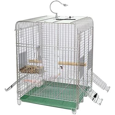 Imagem de Gaiola de pássaro Gaiola de viagem para calopsitas Gaiola de papagaio pequena fácil de limpar, gaiola de pássaro durável de aço inoxidável, gaiola de voo para passeios, com poste em pé (cor: A-set1)