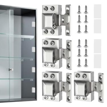 Imagem de Dobradiças de porta de vidro para armários, dobradiças de porta de armário de vidro, fechamento macio hidráulico, trava magnética, aço inoxidável 304 para porta de armário de 5-8 mm (3, prata)