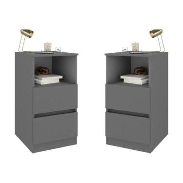 Imagem de Kit 2 Mesas de Cabeceira 38,5cm 2 Gavetas Multimóveis MP4501, Grafite