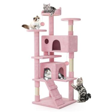 Imagem de MoNiBloom Torre de árvore de gato de 152 cm para gatos grandes e adultos, torre rosa com poste para arranhar, centro de atividades de móveis de vários níveis com condomínio para gatos, casa de brincar