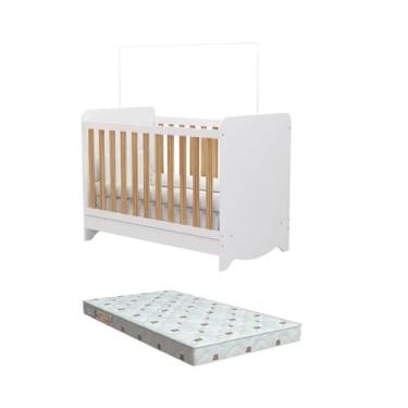 Imagem de Berço Moveis Peroba Ben Americano 3x1 MDF + Colchão, Branco Amêndoa