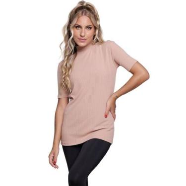 Imagem de Blusa Manga Curta Gola Alta Vekyo Em Malha Canelada Blogueira Moda Cas