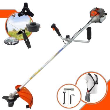 Imagem de Aparador de Grama À Gasolina Vulcan VR330P 33cc 1,2HP 2 Tempos Completa Com Carretel de Nylon + Faca 2 Pontas + Faca 3 Pontas + Escova Rotativa de Aço
