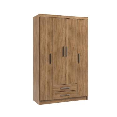 Imagem de Guarda-Roupa Solteiro 4 Portas 2 Gavetas Amendoa MDP com 10 Prateleiras Organizadoras e Corredicas Telescopicas