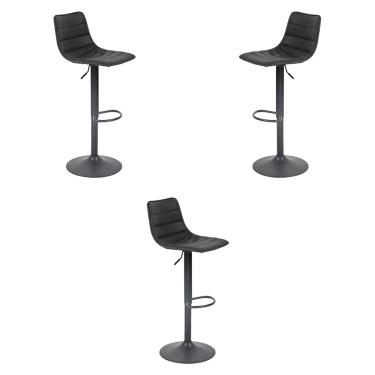 Imagem de Kit 3 Banquetas Decorativas Travis PU com Regulagem de Altura Base Disco c/Apoio Para os Pés Preto G56 - Gran Belo