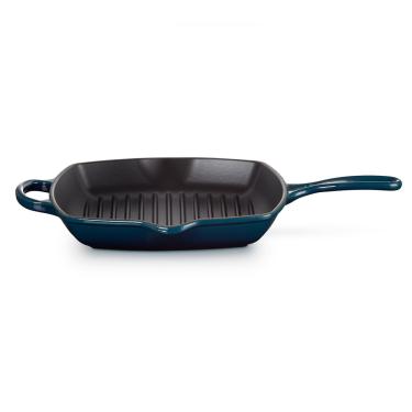 Imagem de Grelha Quadrada Signature 26 cm Esmalte Black Matte Azul Agave Le Creuset