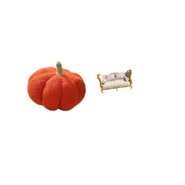 Imagem de Fenteer Almofada de Pelúcia de Abóbora de Halloween para Sofá, Casa de Bonecas, Sofá de Madeira em Miniatura, Almofada Decorativa de Pelúcia, Brinquedo de Sim