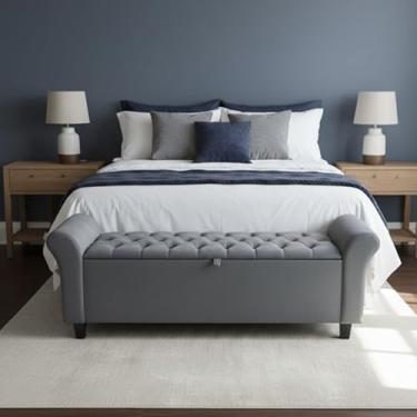 Imagem de Baú Estofado – Banco Elegante com Alta Capacidade de Armazenamento para Quarto (CINZA)