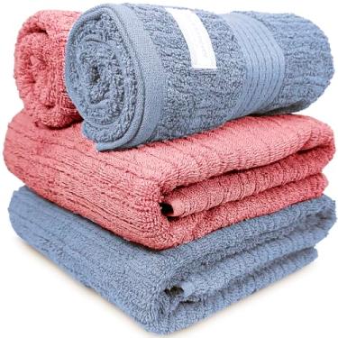 Imagem de Jogo De Banho Gigante Buddemeyer - Toalha Banhão Fio Penteado Canelado - 100% Algodão - Kit 4 Peças (Azul/Rosa 1284/1997)