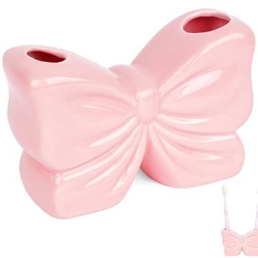 Imagem de Biiange Suporte de escova de dentes mini arco, suporte de escova de dentes bonito de cerâmica, com orifício de drenagem, acessórios de bancada de banheiro, para organização de armazenamento de vasilha