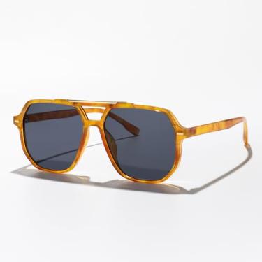 Imagem de Óculos de sol quadrados modernos com ponte dupla para homens e mulheres, piloto, aviador, para esportes de viagem ao ar livre, UV400, Armação de leopardo amarelo/lente preta, Lens Width: 57