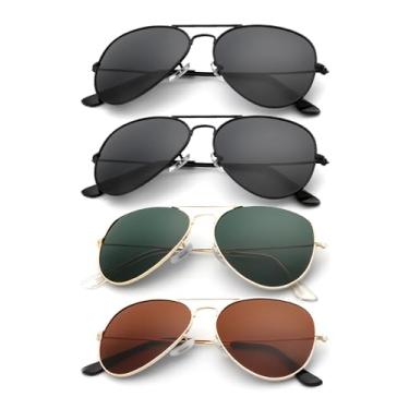Imagem de Óculos de sol aviador clássicos para homens e mulheres, óculos de sol para dirigir e pescar, pacote com 4, Cinza/cinza/marrom/marrom