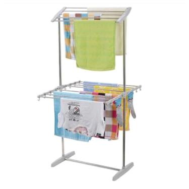 Imagem de Varal de Chão Retrátil Dobrável em Aço Inox 2 Andares - Multi Níveis, Compacto e Resistente,Ideal para Apartamento e Lavanderia