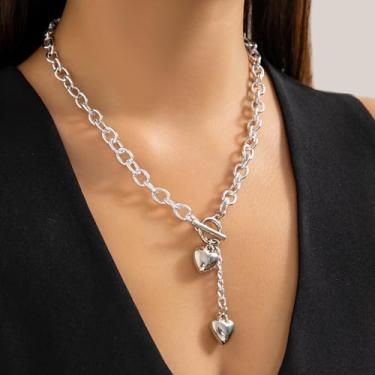 Imagem de Colar de ouro grosso com pingente de coração banhado a ouro 14 k corrente grossa multicamadas para mulheres, Medium, Latão, Sem Pedra Preciosa