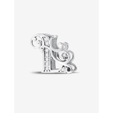 Imagem de 1 peça, prata, elegante, 26 letras, berloque de contas, adequado para mulheres, faça você mesmo e roupa diária, joias combinando, decoração presente para mamãe, 10.5*8.78mm, Prata, Sem Pedra Preciosa