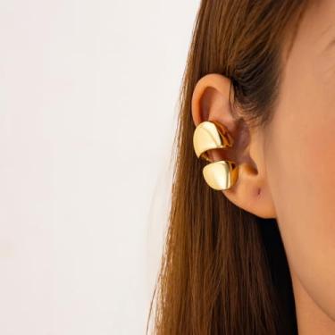 Imagem de Ear Cuffs para mulheres, sem piercing, dourado, prata, clipe ajustável, bijuteria de cartilagem moderna, Medium, Latão, Sem pedra preciosa