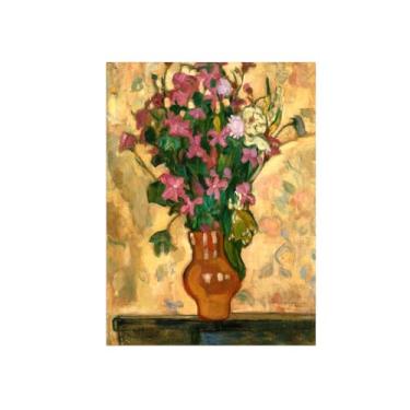 Imagem de Pôster e impressões em tela de flores vintage - reprodução de pintura de arte de parede famosa - vaso de flores roxas - imagens para sala de estar 60 x 85 cm 24 x 33 polegadas sem moldura