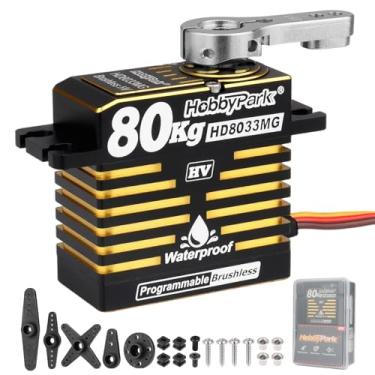 Imagem de HobbyPark Waterproof 80kg Servos Brushless Motor High Torque RC Steering Servo Fast Speed Standard HV Stainless Steel Metal Gears for 1/8 1/10 RC Crawler Cars Truck Buggy 180° Programmable