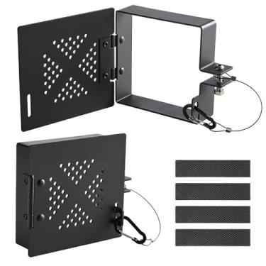 Imagem de Bornerwhite Pacote com 2 tampas quadradas de metal para trailer, 10 cm, com orifícios de ventilação e porta articulada, tampas de armazenamento de mangueira de esgoto para trailer, trailer, acessórios