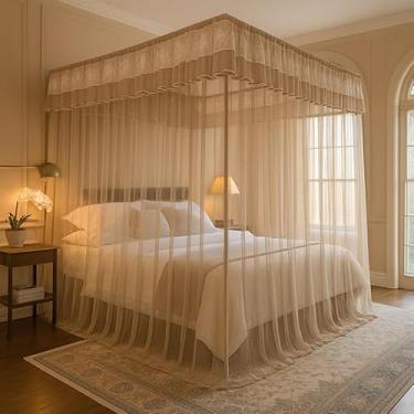 Imagem de Mosquiteiro Palácio Casal/Queen com Armação Completo – Proteção Anti-Mosquito, Elegante e Sofisticado(Bege Unico,Queen)