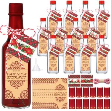 Imagem de Tioncy Conjunto de 12 frascos de extrato de baunilha de 250 ml para presentes caseiros, frasco de vidro de baunilha, frasco redondo de Natal para xarope, presentes com tampa, faixa retrátil, adesivos