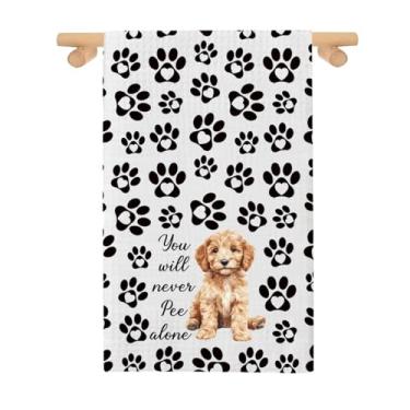 Imagem de PXTIDY Goldendoodle Toalha de Cozinha para Cachorros Goldendoodle Presentes Cachorro Goldendoodle Toalha de Casa de Banho Toalha de Chá Você Nunca Vai Fazer Xixi Sozinho (Never Pee Alone T)