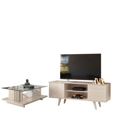 Imagem de Rack Bancada Lisboa Com Mesa De Centro Frizz Calacata Off White - Madetec