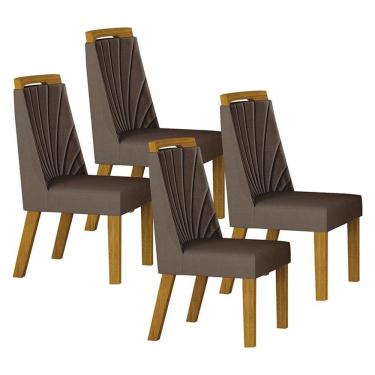 Imagem de Cadeira Para Mesa De Jantar Liz Mdf Kit 4 Peças Freijó Joli Camurça - Leifer Móveis