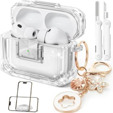 Imagem de Wowwat Capa com trava de segurança para AirPods Pro 3 (2025), capas transparentes para Airpods Pro 3ª geração, TPU macio para iPod Pro 3 com chaveiro fofo e kit de limpeza para mulheres e meninas