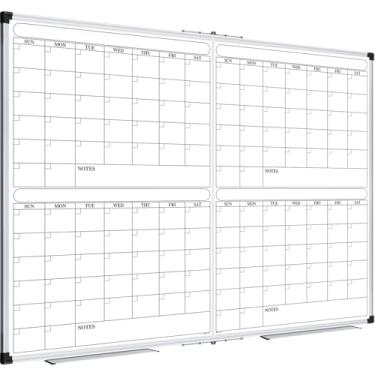 Imagem de XBoard Calendário magnético quadro branco 122 x 91 cm, planejador de quadro apagável a seco dobrável de 4 meses, calendário de quadro branco emoldurado em alumínio prateado para casa, escola