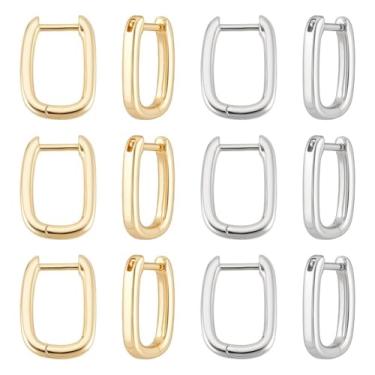Imagem de UNICRAFTALE 10 Paris Brincos de argola banhados a ouro 18 K, 2 cores, 15,5 mm de comprimento, ovais, infinitos, conjunto de brincos pequenos para mulheres, faça você mesmo