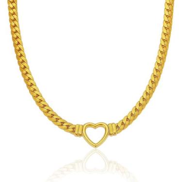 Imagem de Corrente Cordão Grumet Grossa Pingente Coração Dourado Moda - Lojas La