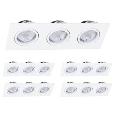 Imagem de Kit 5x Spot Embutir Triplo Face Plana Branco Quadrado LED Integrado 3000K 15W Bivolt