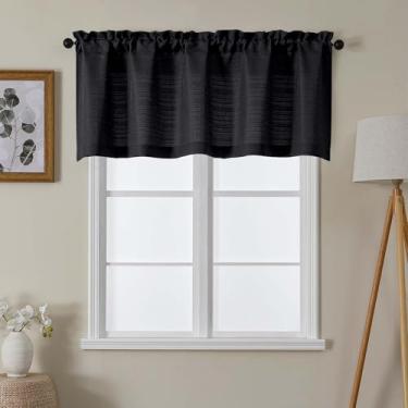 Imagem de Lecloud Saia preta para cortinas de janela de 55 cm de comprimento, cortinas de filtragem de luz modernas de privacidade, cortina rústica curta para casa com bolso para varões para armário de cozinha