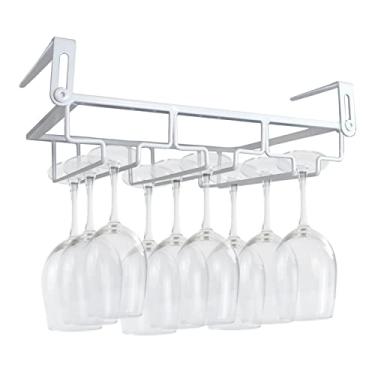 Imagem de NAISQAQ Suporte ajustável embaixo do armário – organizador de cabide de copo de vinho de metal para cozinha, bar, prateleira – rack de armazenamento suspenso à prova de ferrugem para 6 a 8 copos