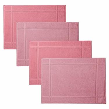 Imagem de Tapetes de Banheiro Karsten, 100% Algodão Premium, Kit 4 Peças, Moderno, Retangular, 45x65cm - Rosa com Rosa Retrô