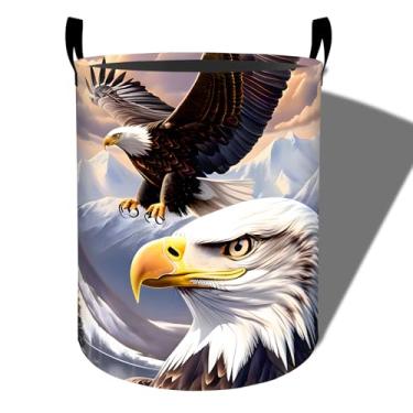 Imagem de amepay Cesta de roupa suja Majestic Eagle, pano Oxford dobrável Snow Mountain, cesto impermeável com alças, balde de armazenamento de roupas, organizador de brinquedos para banheiro, quarto