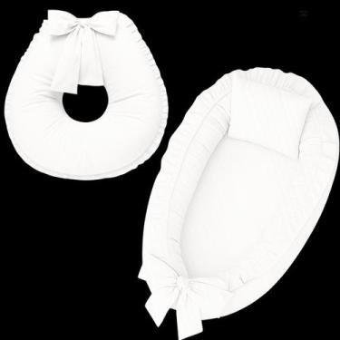 Imagem de Ninho e Almofada de Amamentação Babado Percal Branco - Monzillo Baby K