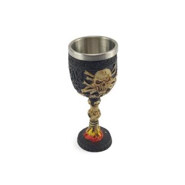 Imagem de Taça Cálice Em Aço Inox e Resina Crânio Medieval Caveira Pirata Osso R